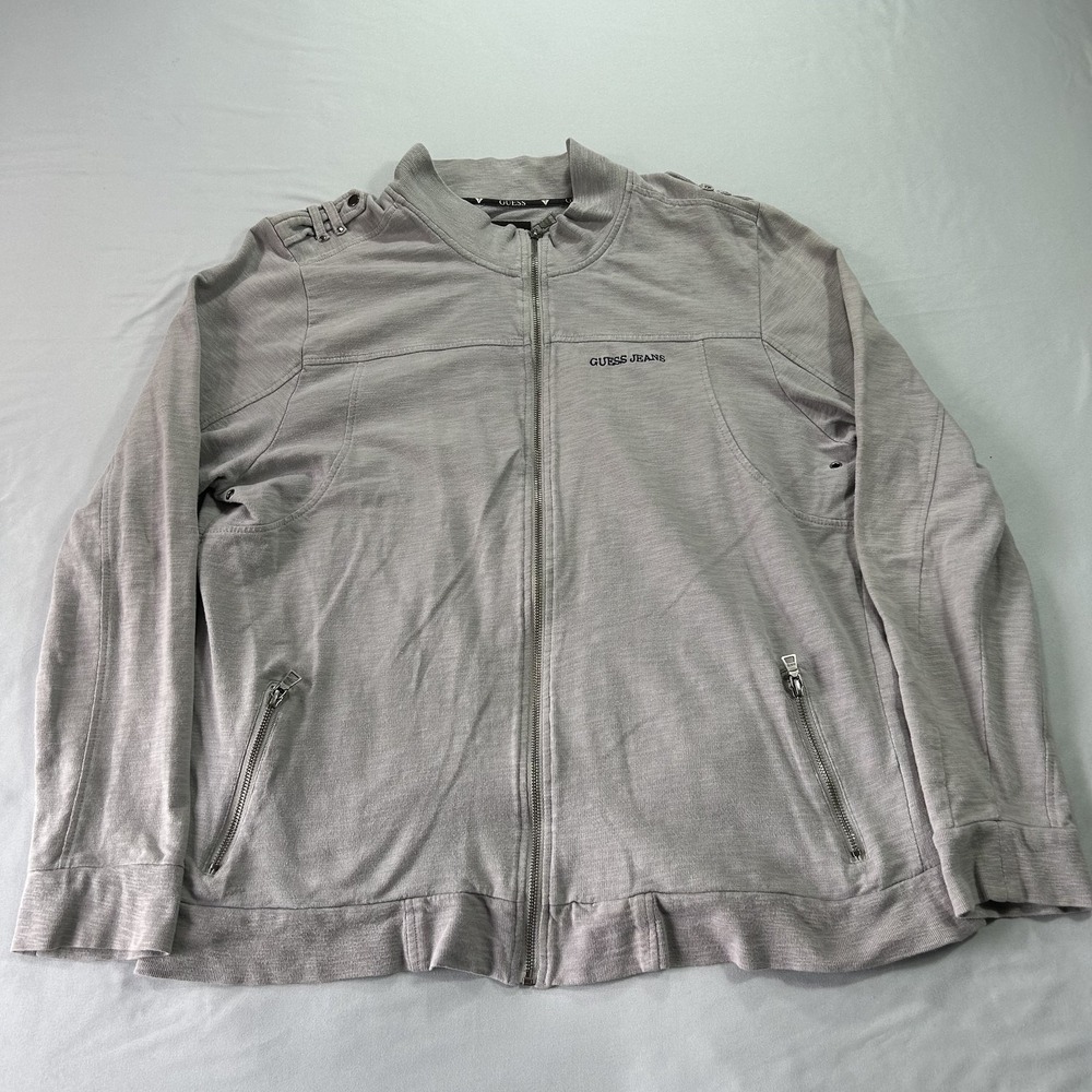 Guess Jeans Jacket Mens 2XL Gray Full Zip Bomber Cotton Lightweight Casual